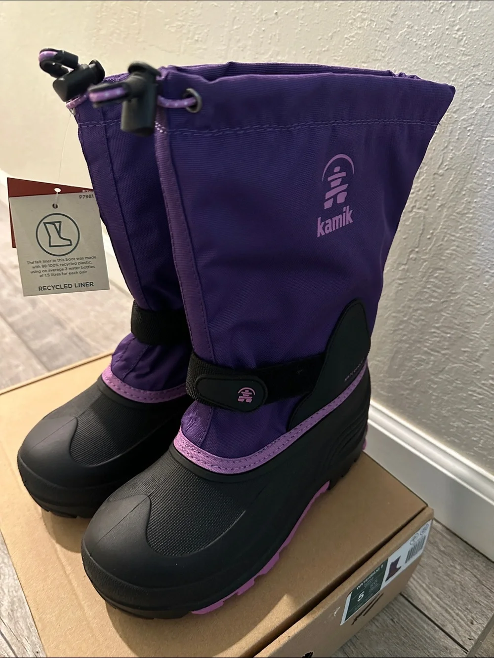 Kamik Purple and Black Kids Waterproof Snow Boots